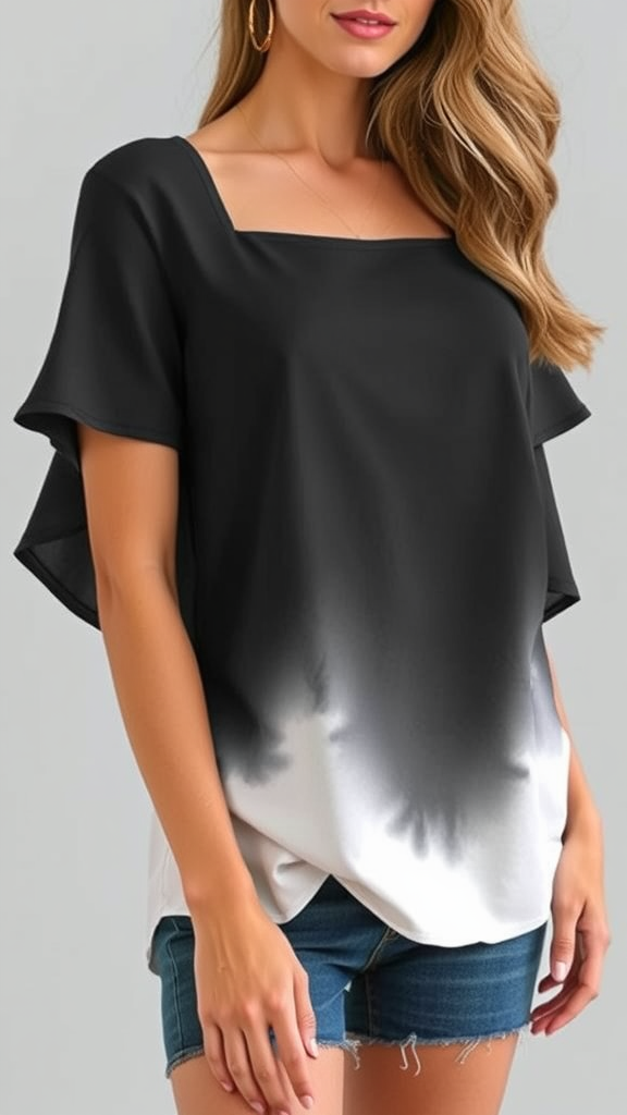 WIHOLL Tops for Women Summer Casual Ruffle Trim Sleeve Square Neck T Shirts