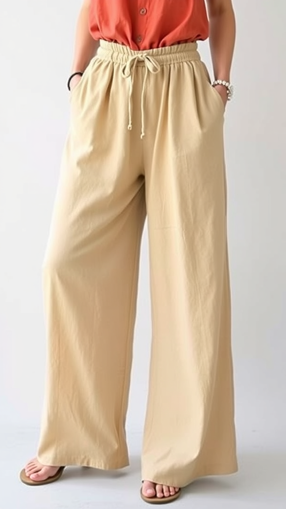 ANRABESS Linen Palazzo Pants – Women’s Boho Wide Leg High Waist Casual Loungers for Summer Vacay