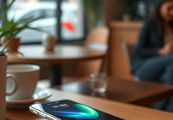Anker PowerCore 10000 Portable Charger – Charging phone in café setting