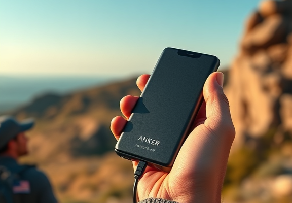 Anker PowerCore 10000 Portable Charger – Handheld lifestyle shot by traveler