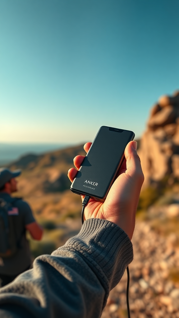 Anker PowerCore 10000 Portable Charger – Handheld lifestyle shot by traveler