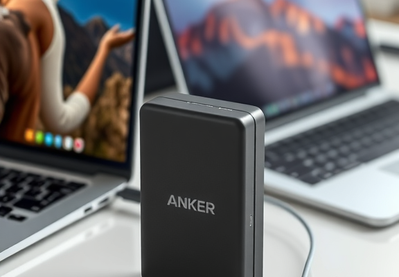 Anker PowerCore 10000 Portable Charger – Office desk with laptop setup