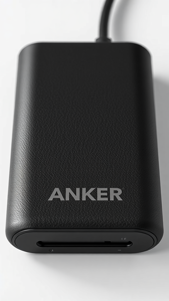 Anker PowerCore 10000 Portable Charger – Textured black finish macro shot