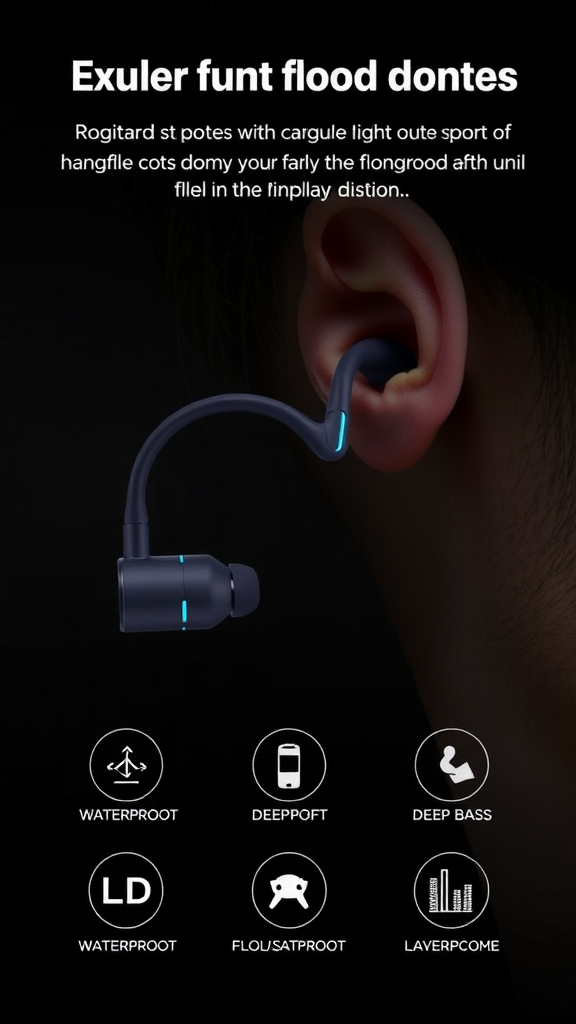 Bluetooth 5.4 Sports Earbuds with Earhooks – IP7 Waterproof, Deep Bass & LED Battery Display
