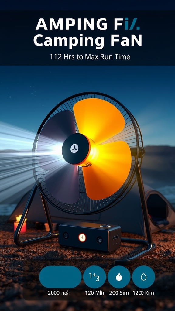 Camping Fan with Light - 20000mAh Rechargeable Battery Fan, 112Hrs Max Run Time