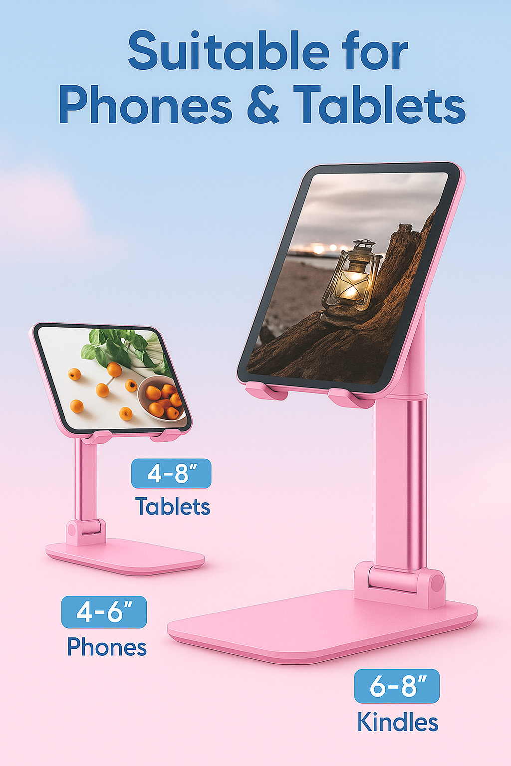 Cell Phone Stand, Angle Height Adjustable Cell Phone Holder with Silicon Pad for Desk Fully