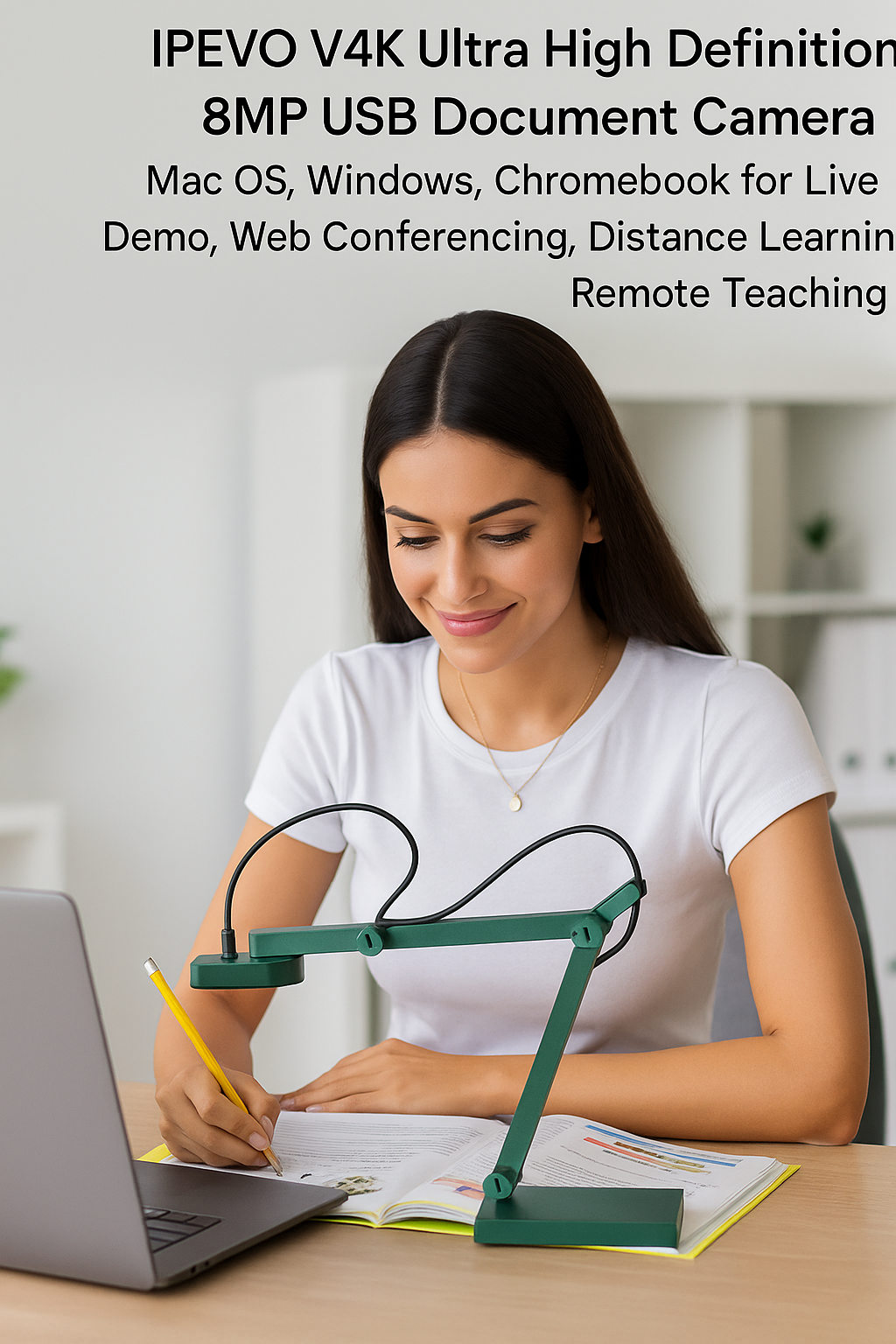 IPEVO V4K 8MP USB Doc Cam – High Frame-Rate HD Streaming for Remote Teaching
