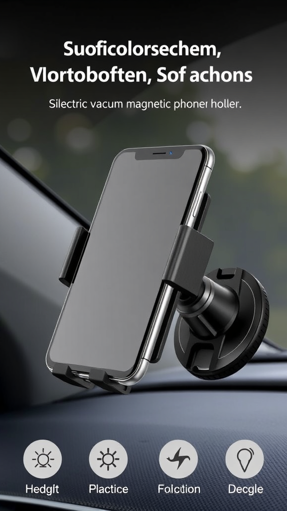 Electric Vacuum Magnetic Suction Phone Holder – Adjustable Foldable Car & Shower Mount