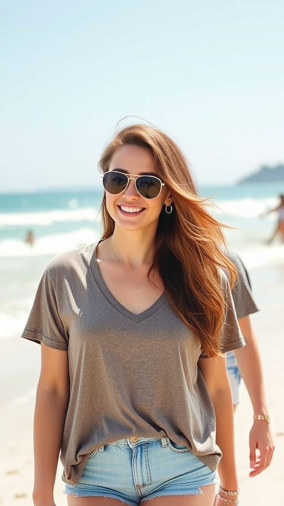 EyMuse Women’s V-Neck Tee – Short Sleeve T-Shirt for Beach Vacation & Casual Summer Spring Outfits