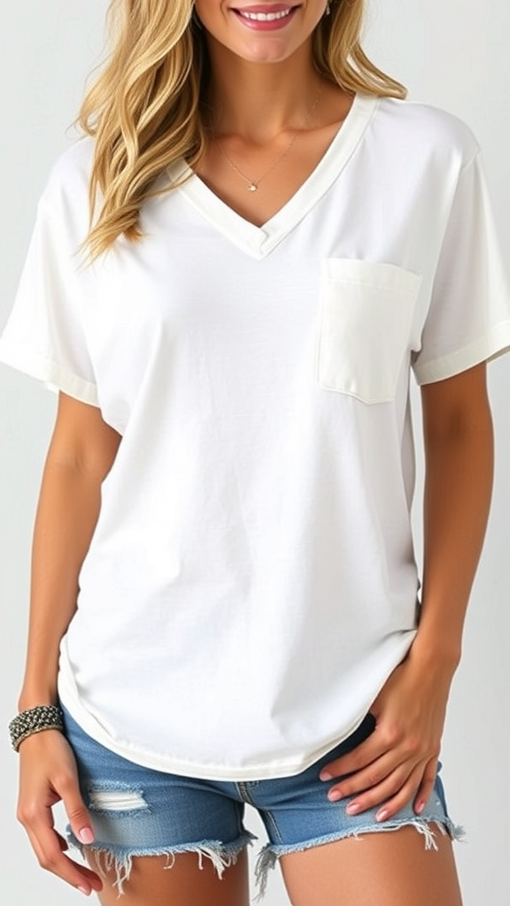 Geifa Womens T Shirts Short Sleeve V Neck Loose Casual Summer Tops with Pocket