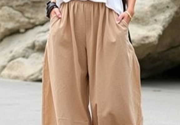 LILLUSORY Women's Linen Summer Palazzo Pants Flowy Wide Leg Beach Pants with Pockets