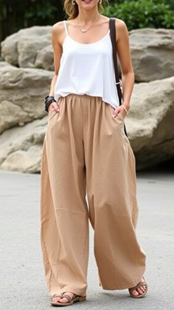 LILLUSORY Women's Linen Summer Palazzo Pants Flowy Wide Leg Beach Pants with Pockets