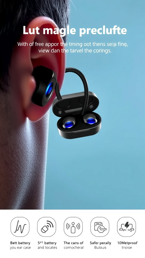Over-Ear Hook Bluetooth Earbuds – 75 H Battery, LED Case, Deep Bass & IP7 Waterproof