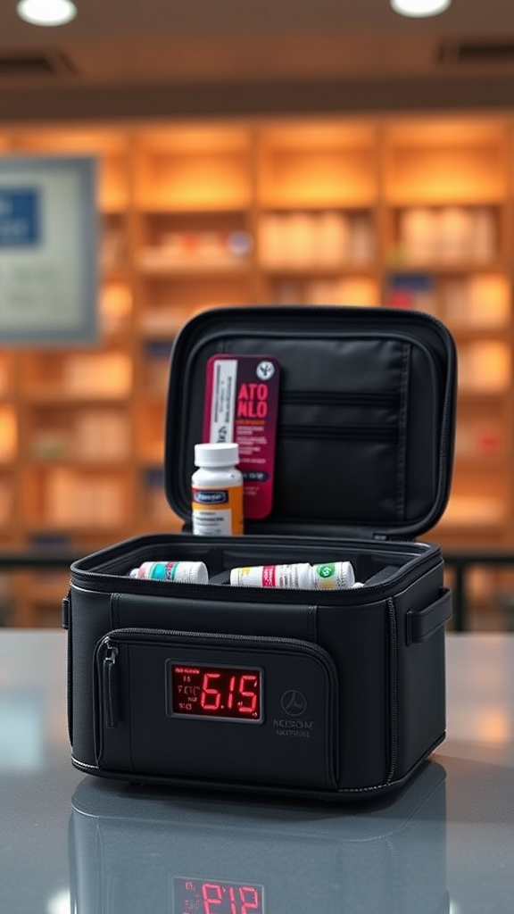 Travel Case TSA Approved Medication with Temperature Display Refrigerated Medicine Organizer Bag with 2 Ice Pack