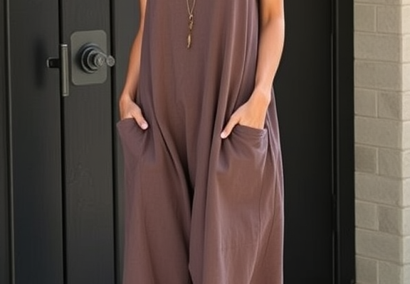 WEESO Womens Summer Dresses Loose U Neck Sleeveless Sundresses Dress with Pockets