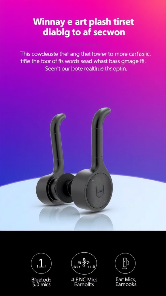 Wireless Deep Bass Earbuds – Bluetooth 5.4, 4 ENC Mics, Earhooks & 75 H Battery Life
