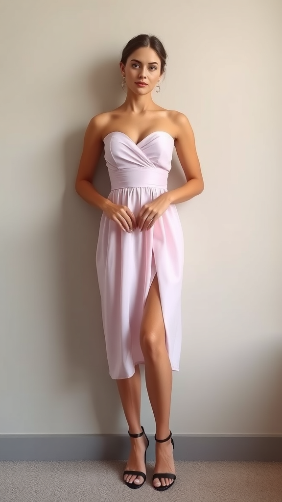 mini formal women's light pink strapless dress