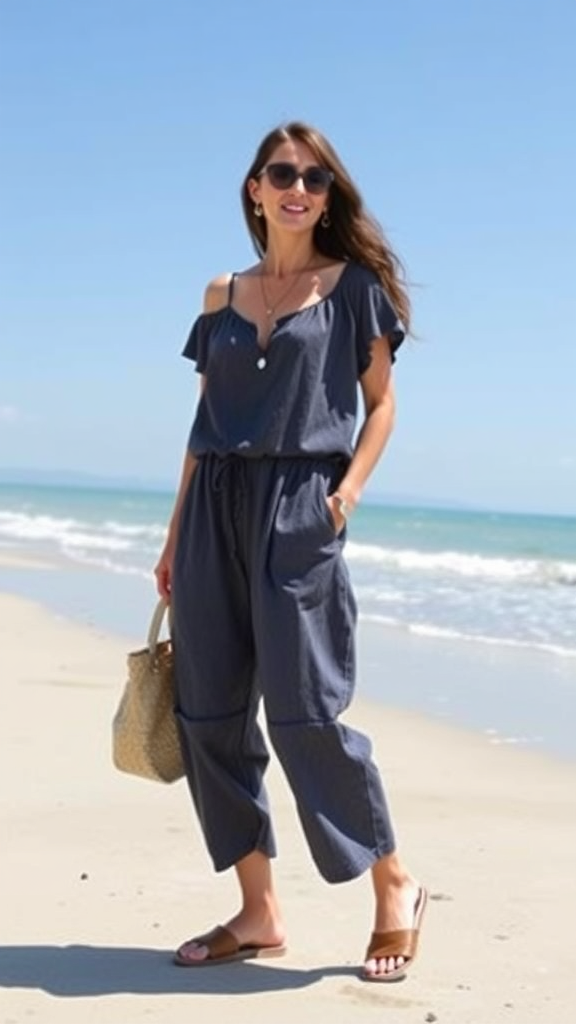 ANRABESS Women’s 2-Piece Linen Jumpsuit Set – Pants & Top for Summer Beach Vacation
