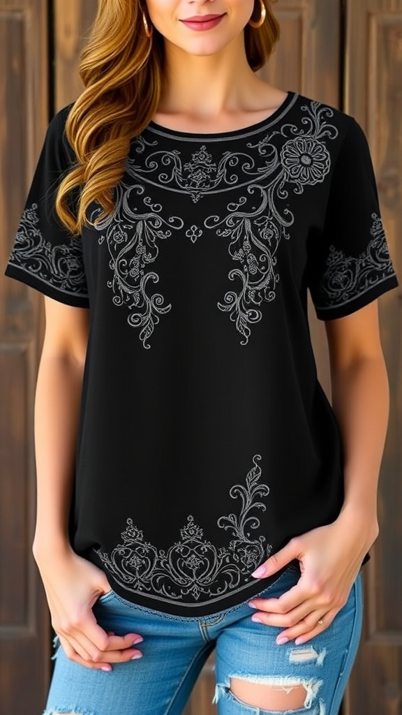 Bliwov Women’s Eyelet Embroidery Tee – Curved Hem Short Sleeve Trendy Summer Top