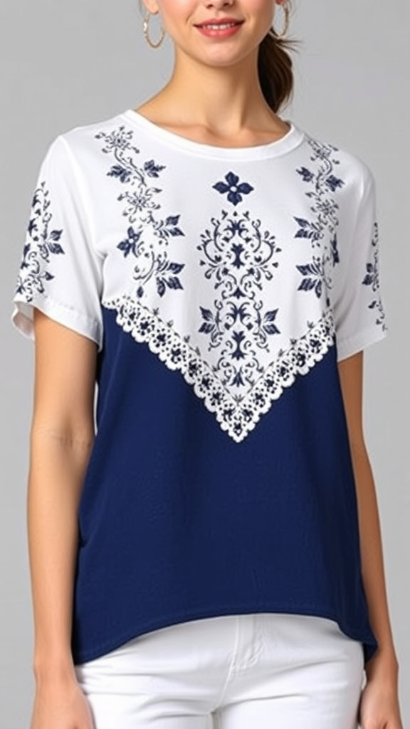 Bliwov Women’s Eyelet Embroidery Tee – Curved Hem Short Sleeve Trendy Summer Top
