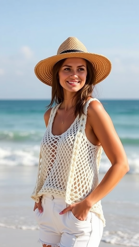 KIRUNDO Women’s Crochet Sweater Vest – Tank Top Beach Cover-Up Vacation 2025