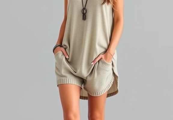 NENONA Women’s Sleeveless Sweater Set – Tunic Top & Shorts Beach Vacay Outfit