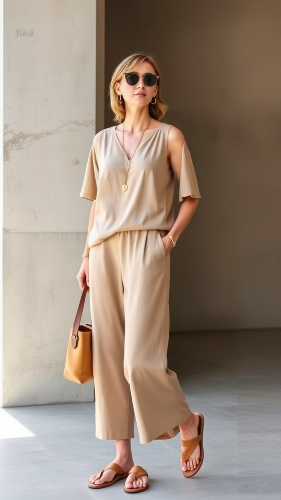 SAMPEEL Two-Piece Casual Travel Set – Wide-Leg Crop Pants & Lounge Top for Summer