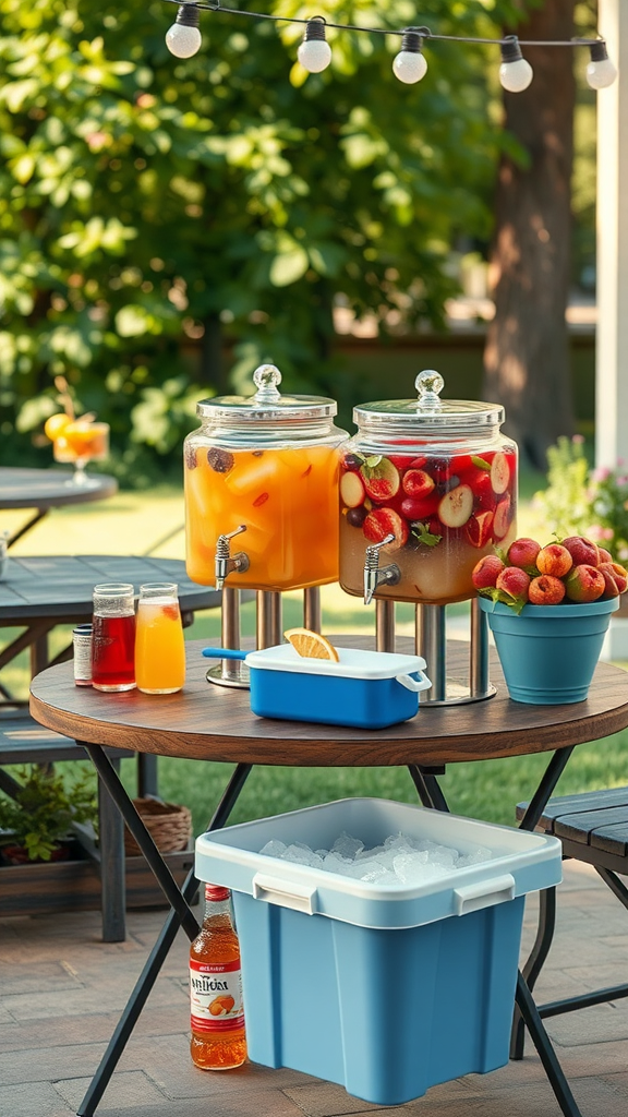 👉 Use outdoor beverage dispensers on a stable table—pair with a small cooler of extra ice