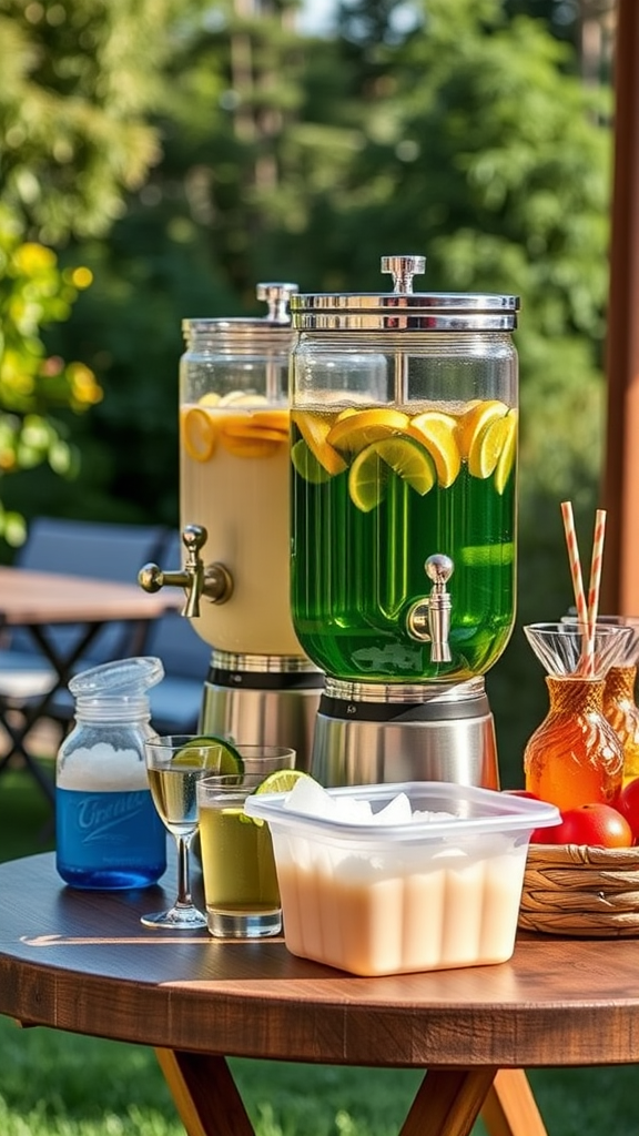 👉 Use outdoor beverage dispensers on a stable table—pair with a small cooler of extra ice nearby to refill drinks on the fly.
