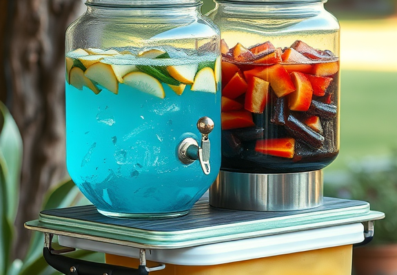 👉 Use outdoor beverage dispensers on a stable table—pair with a small cooler of extra ice nearby to refill drinks on the fly.