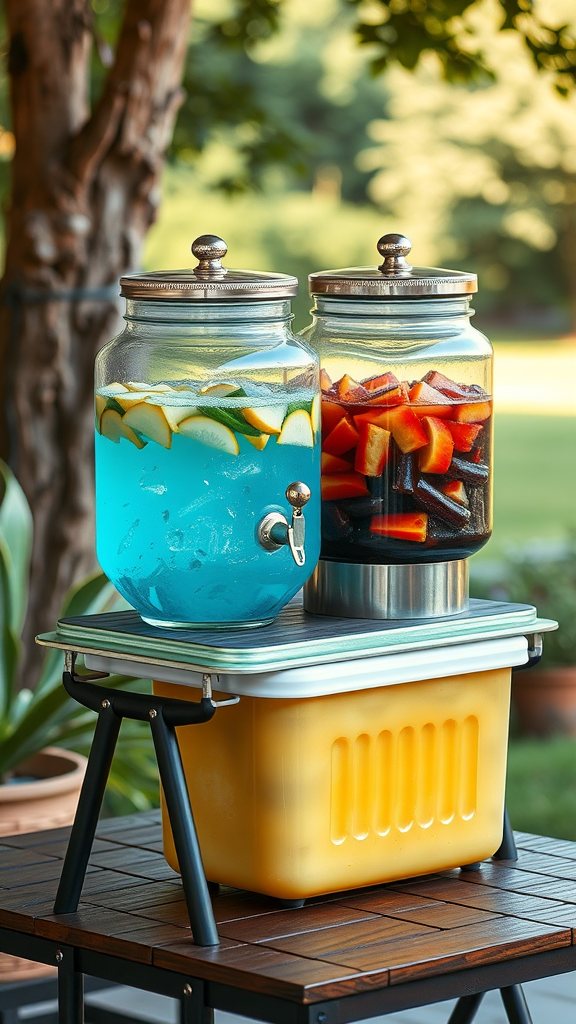 👉 Use outdoor beverage dispensers on a stable table—pair with a small cooler of extra ice nearby to refill drinks on the fly.