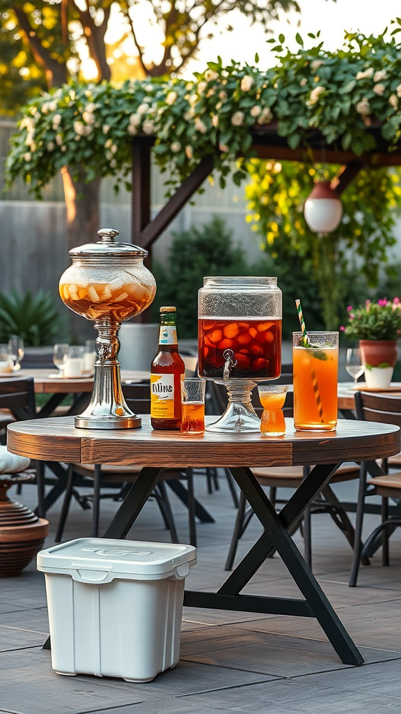 👉 Use outdoor beverage dispensers on a stable table—pair with a small cooler of extra ice nearby to refill drinks on the fly.