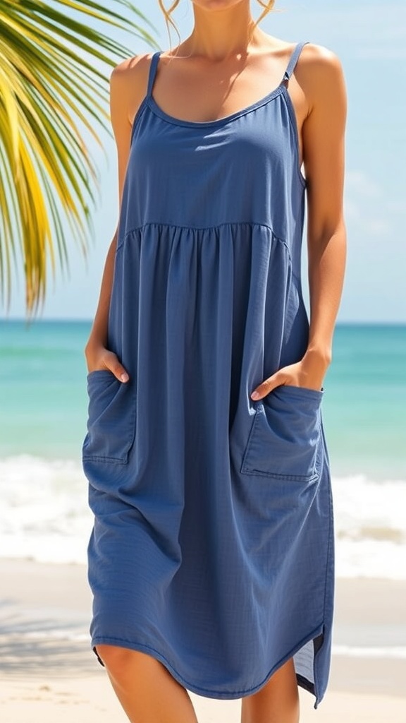 WEESO Women’s Spaghetti Strap Sundress – Adjustable Beach Vacation Dress with Pockets