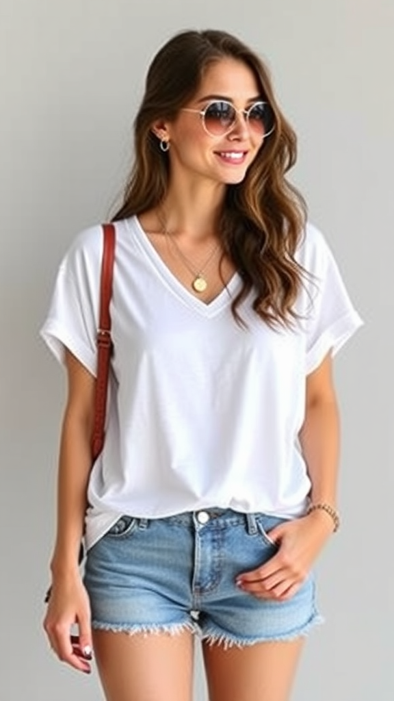 WIHOLL Women’s Basic V-Neck Tee – Short Sleeve Casual Loose Summer Shirt