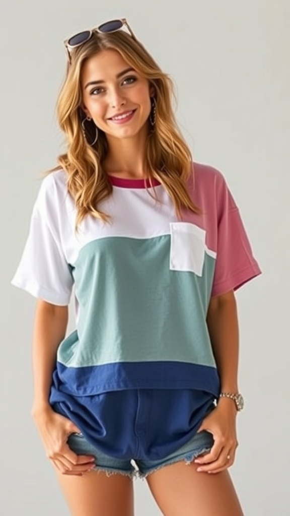 WIHOLL Women’s Color Block Crew Tee – Loose Short Sleeve Summer Shirt 2025
