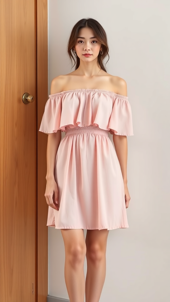 mini women's light pink off the shoulder dress