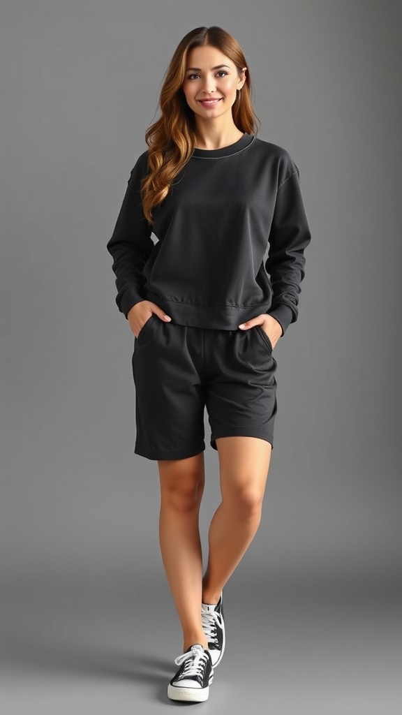 Aloodor Women’s 2-Piece Sweatsuit – Crewneck Sweatshirt & Shorts Lounge Set