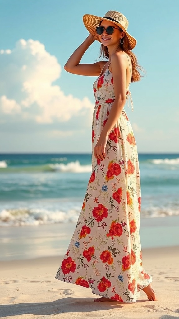 Newshows Women’s Maxi Floral Sundress – Boho Beach Vacation Dress 2025