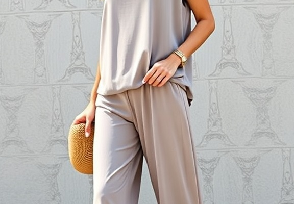 WIHOLL Two-Piece Women’s Set – Summer Travel Outfit with Cap Sleeve Lounge Top & Wide Leg Pants S-3XL