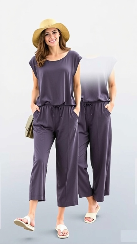 WIHOLL Two-Piece Women’s Set – Summer Travel Outfit with Cap Sleeve Lounge Top & Wide Leg Pants S-3XL