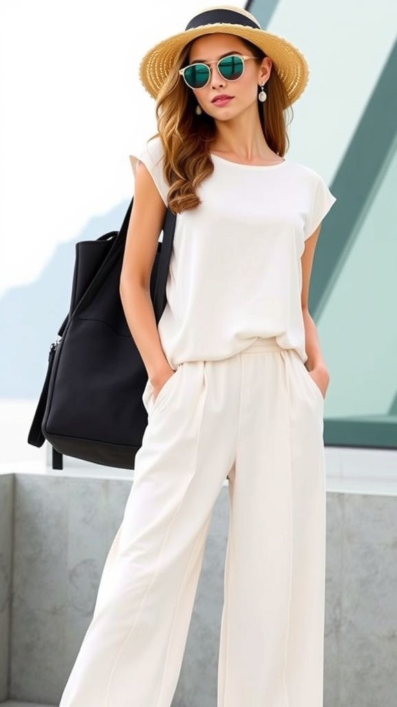 WIHOLL Two-Piece Women’s Set – Summer Travel Outfit with Cap Sleeve Lounge Top & Wide Leg Pants S-3XL