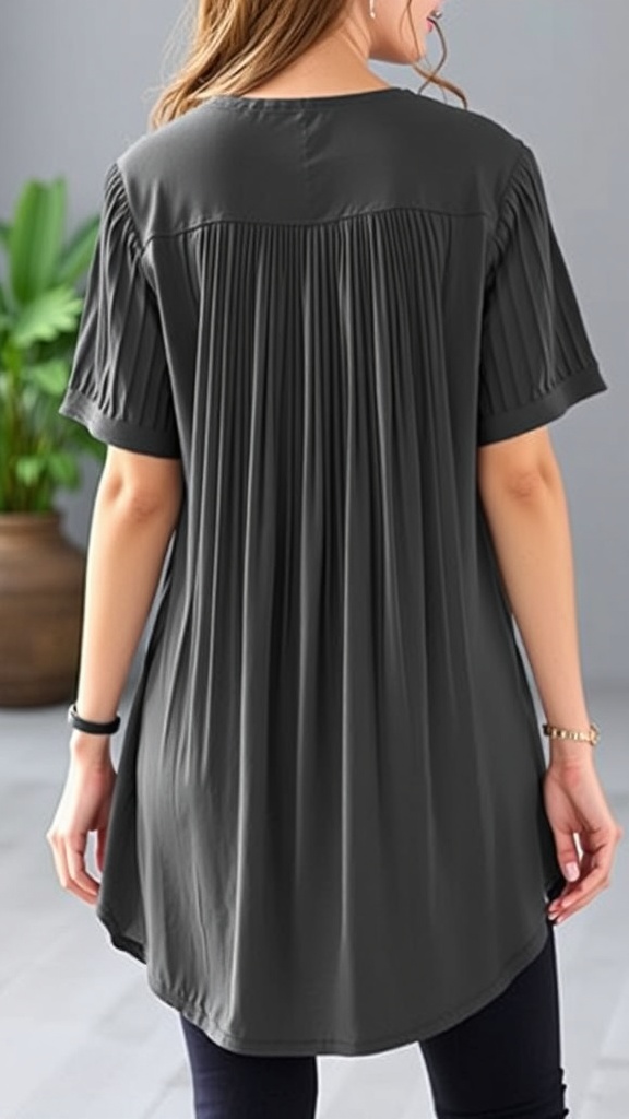 XIEERDUO Women’s Pleated Tunic Top – Casual Short Sleeve Blouse with Curved Hem Tunic S-3XL
